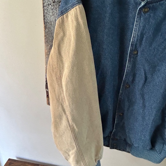 Men's Vintage Jacket Taupe & Denim Blue w/Snap Buttons - Picture 3 of 4